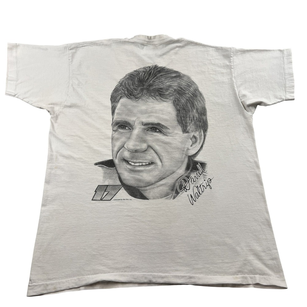 Vtg 90's Darrell Waltrip Full Face NASCAR T Shirt 2XL White Single Stitch Fruit